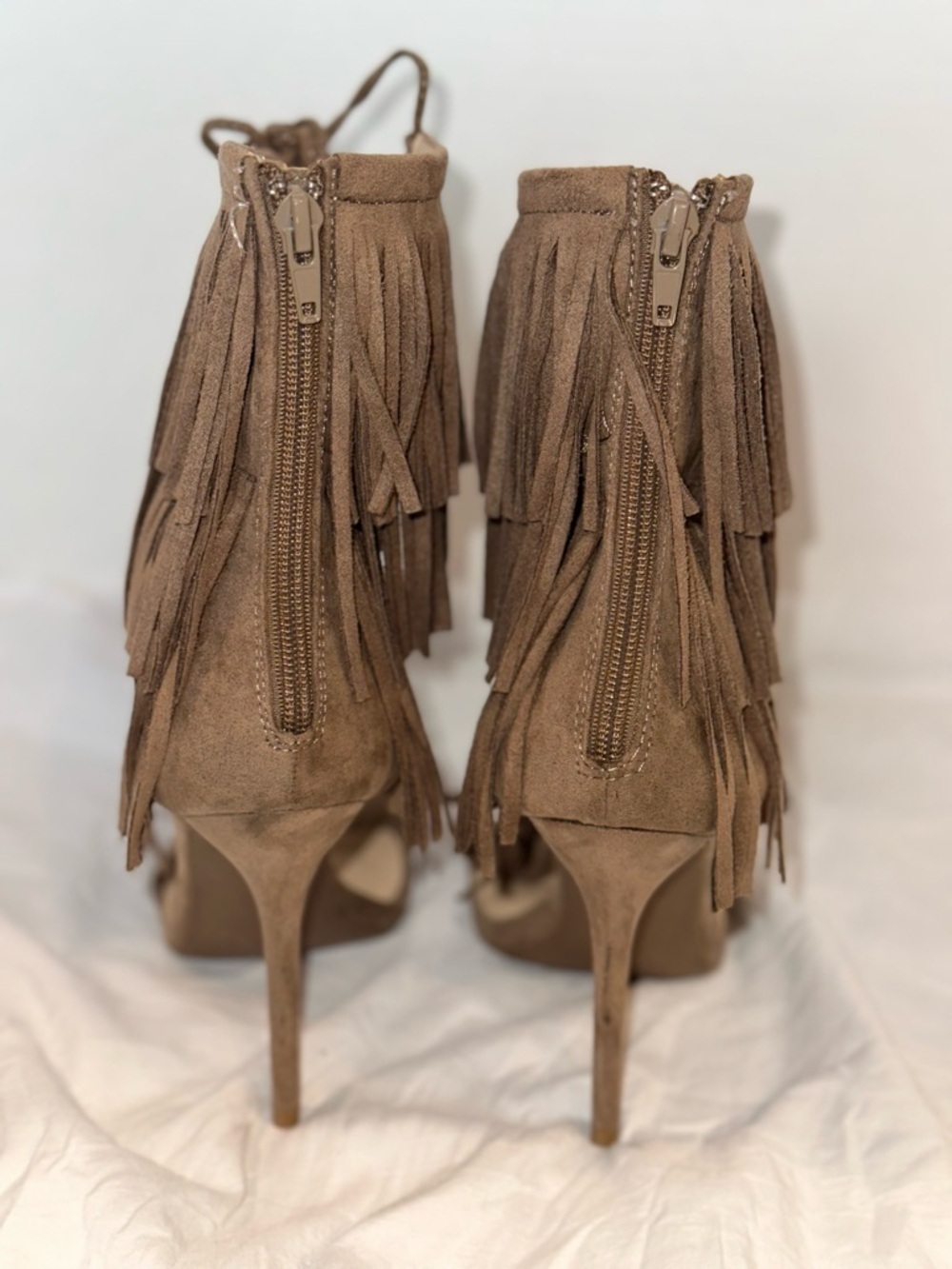 Fringe Lace-Up High Heel Sandals - Brown - Picture 3 of 6